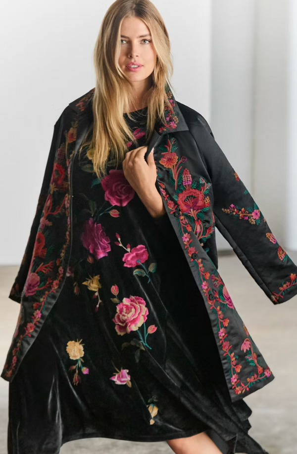 Black Embroidered Velvet Dress