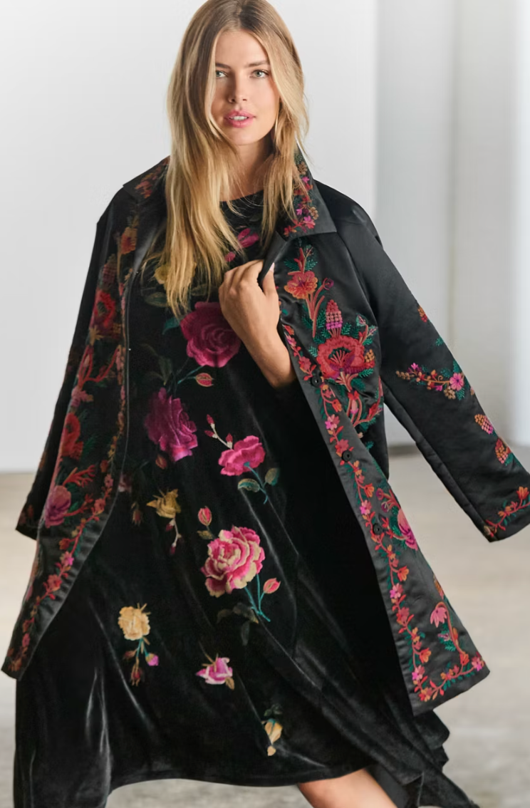 Black Embroidered Velvet Dress