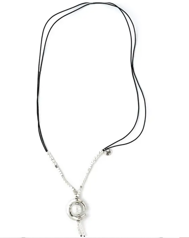 Modern Pearl and Leather Necklace