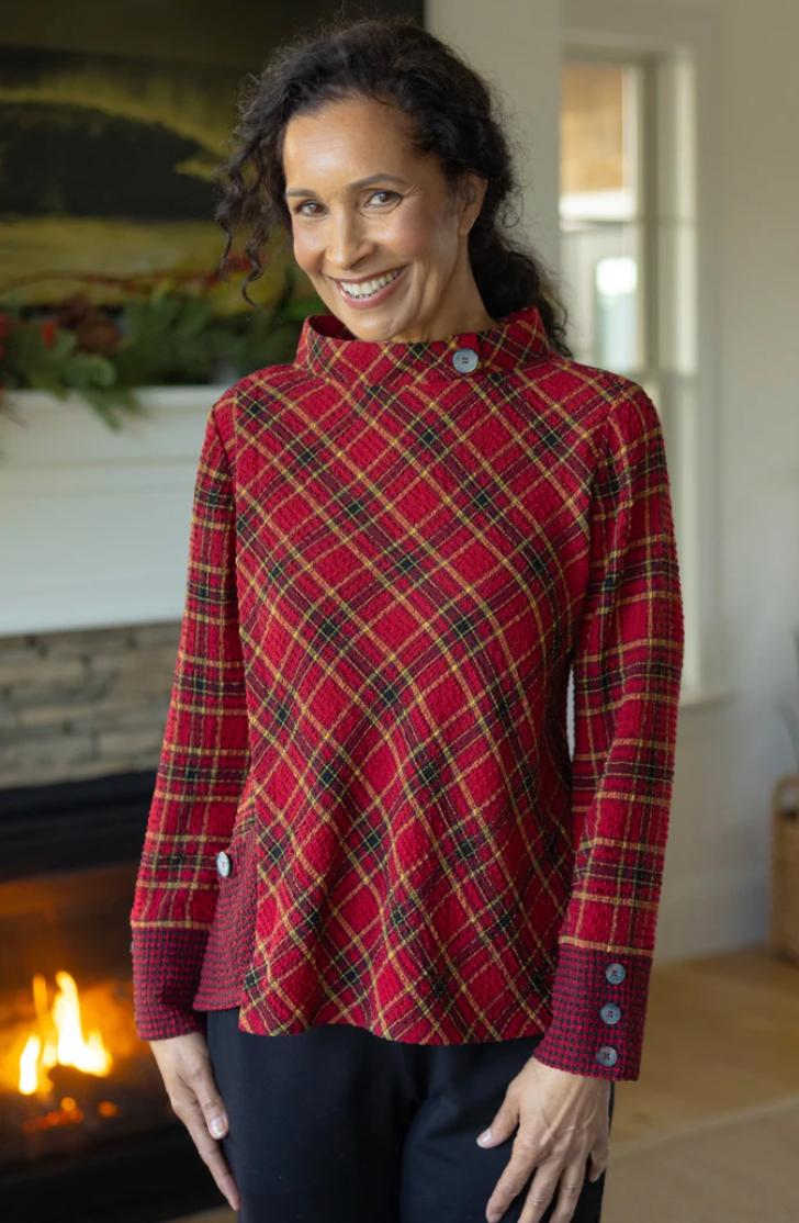 Scarlet Plaid Button Cuff top