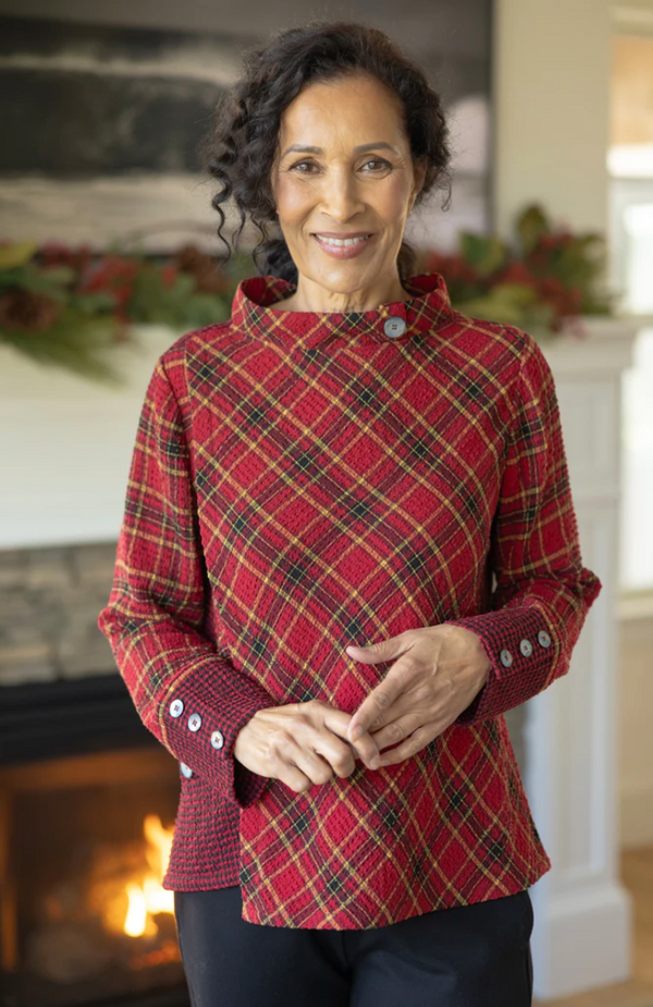 Scarlet Plaid Button Cuff top
