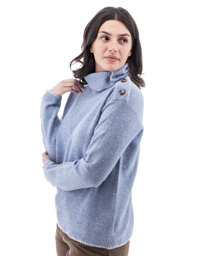Bleached Denim Button Collar Sweater