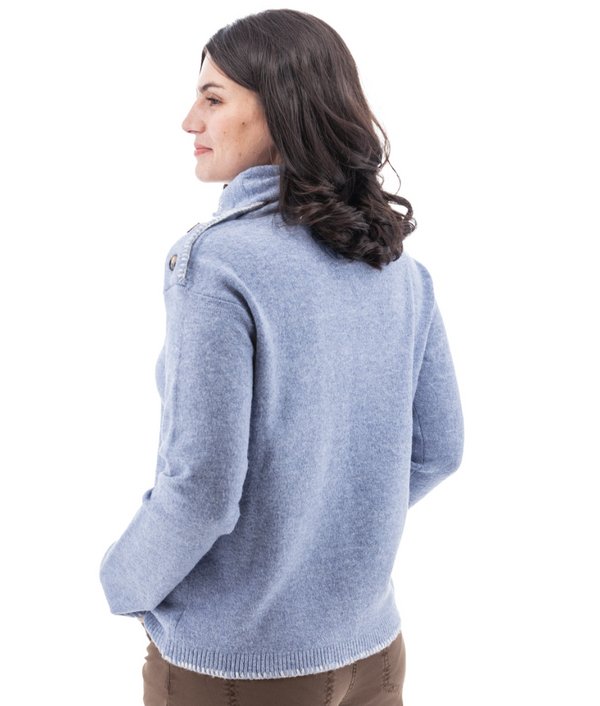 Bleached Denim Button Collar Sweater