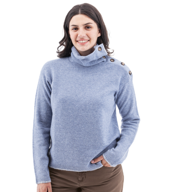 Bleached Denim Button Collar Sweater