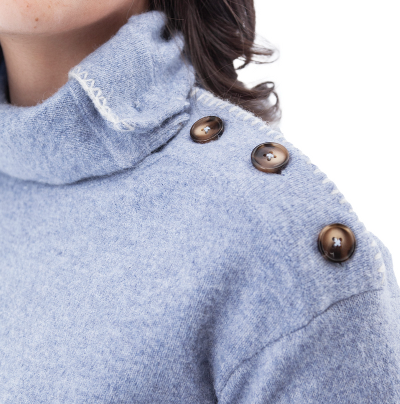 Bleached Denim Button Collar Sweater