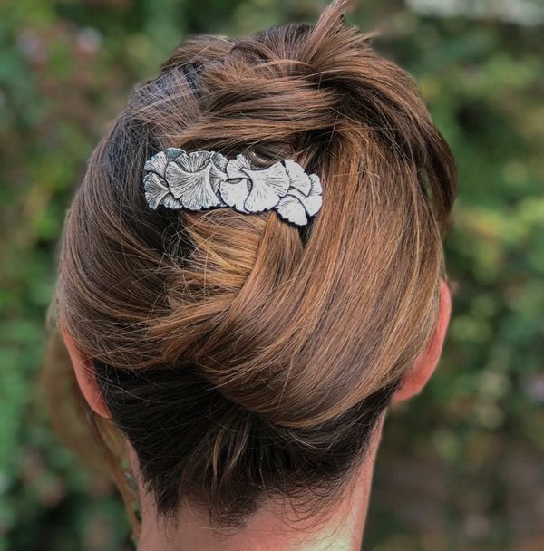 Silver Ginkgo Hair Clip