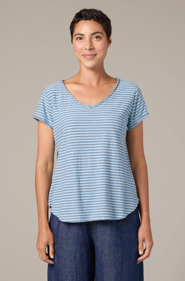 Bellflower Striped V-Neck Cotton Top