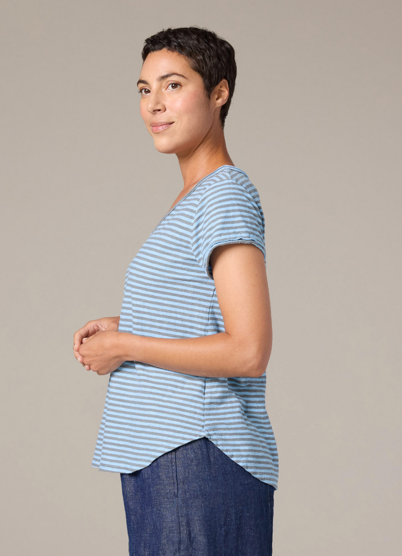 Bellflower Striped V-Neck Cotton Top