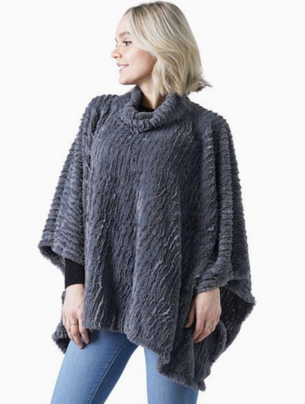 Grey Faux Fur Poncho