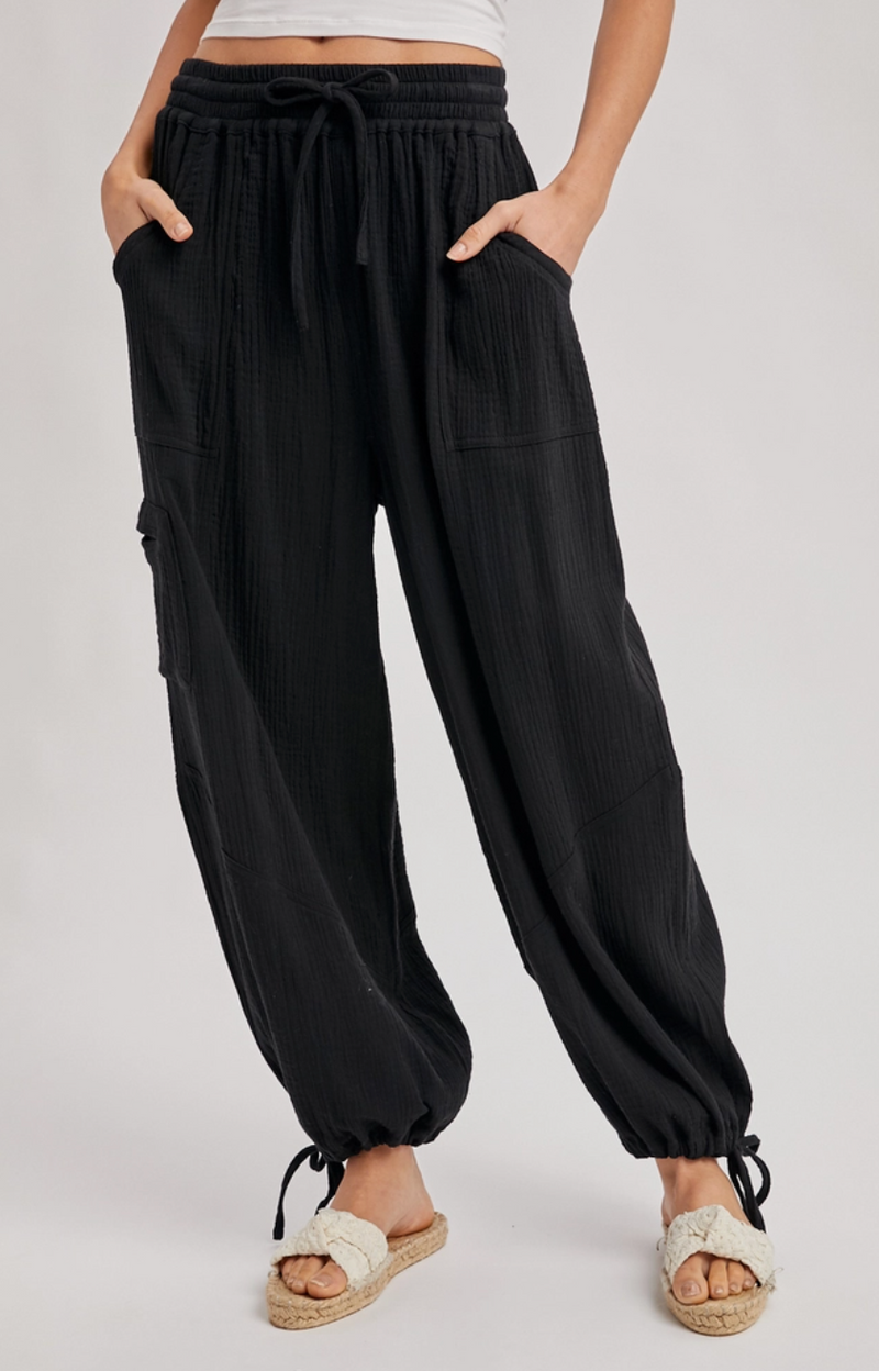 Black Gauze Harem Drawstring Pant – Gondwana & Divine Clothing Co.