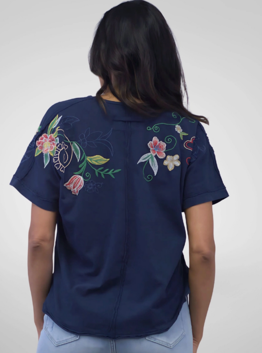 sachin and babi light blue dress Caite Women's Black Embroidered Long Sleeve Dress Stretch V-Neck Boho Size  1X main image 1