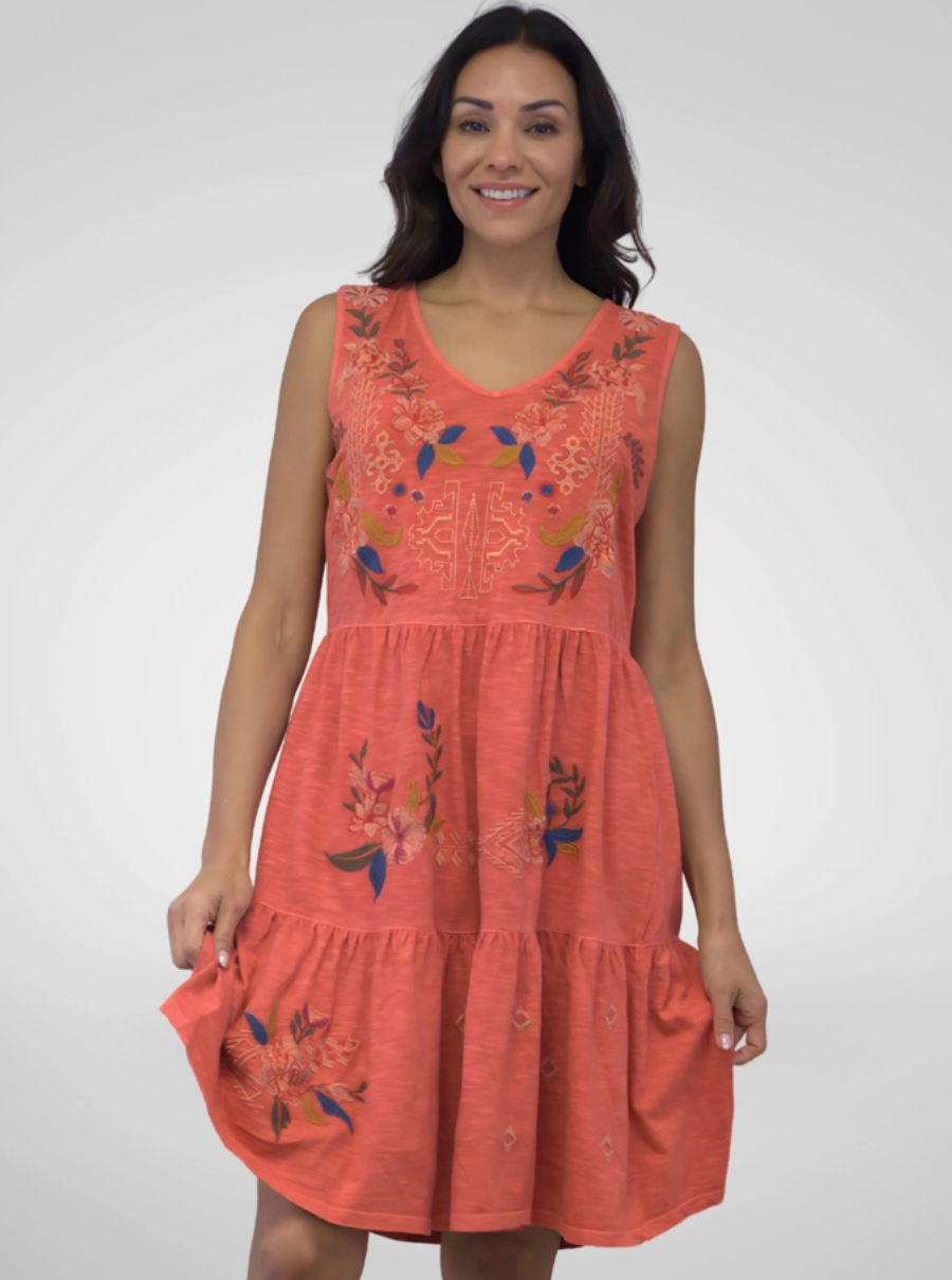 green emerald velvet dress Caite Blue/ Beige Embroidered Sleeveless Open Front Top 3X main image 0