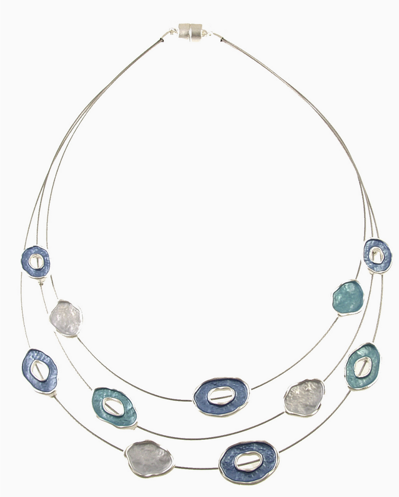 Silver Blue Organic Ovals Necklace