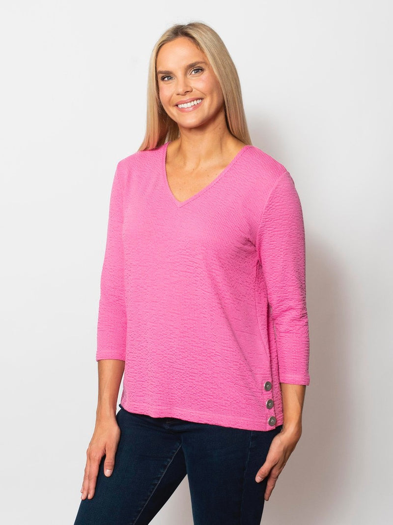 Pink V-Neck Seersucker Top