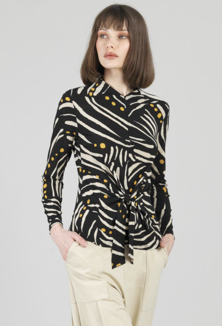 Black & Ivory Front Tie Top