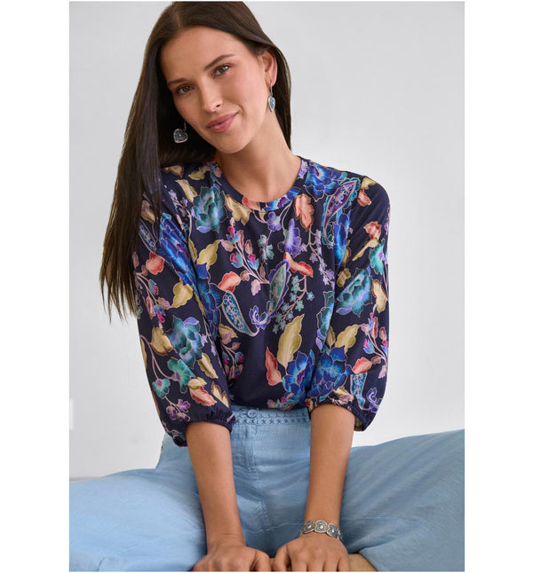 Navy Puff Sleeve Top