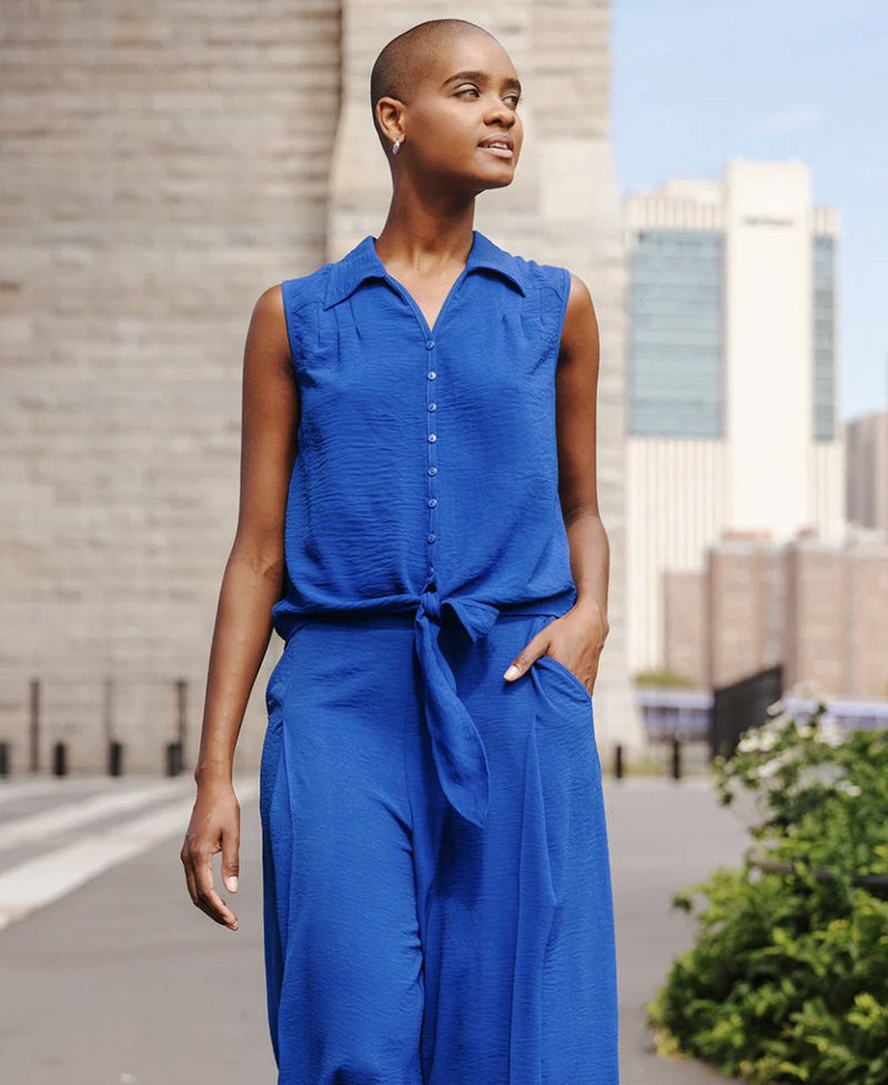 Cobalt Button Down Tie Hem Top