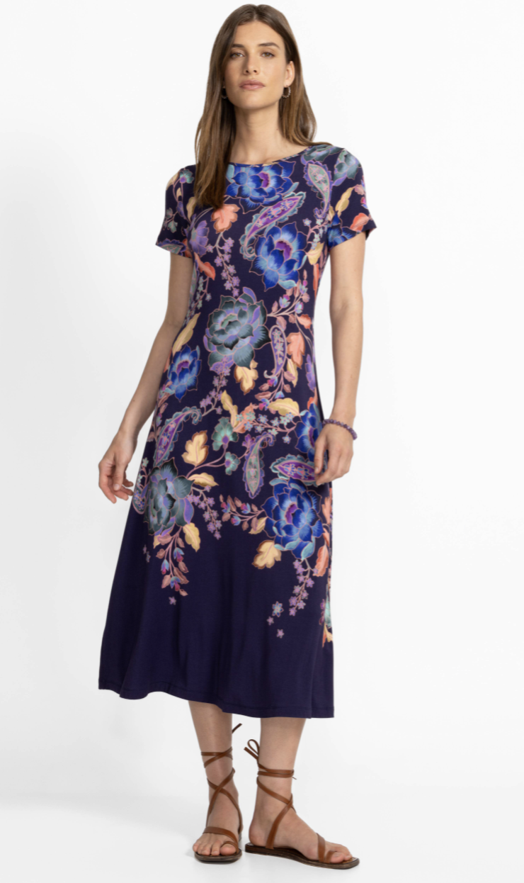 Floral Boat Neck Cap Sleeve Dress