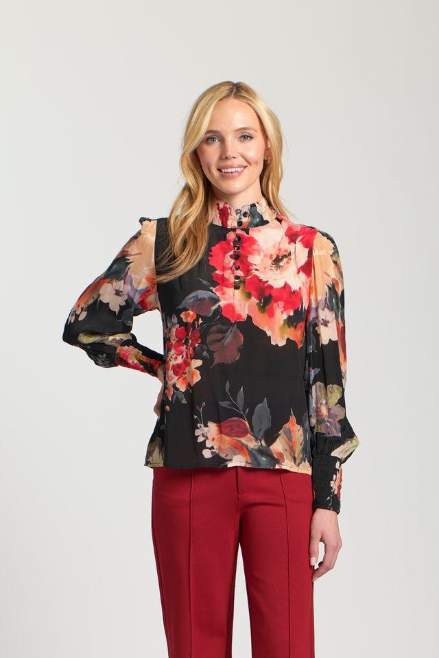 Red Floral Puff Sleeve Top