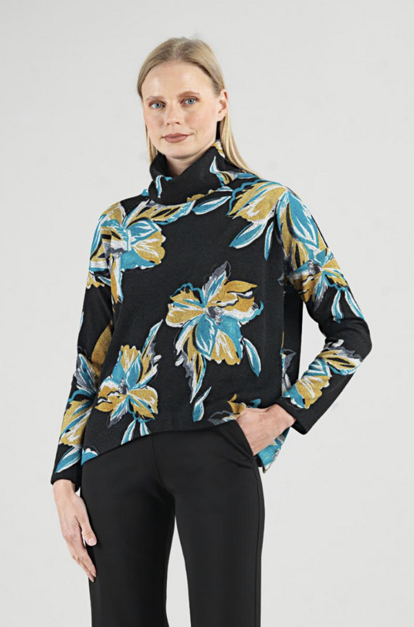 Teal Flower Asymmetrical Sweater