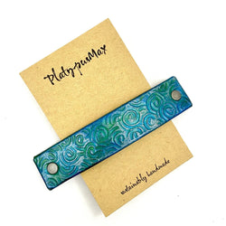 Teal Spirals Leather Barrette