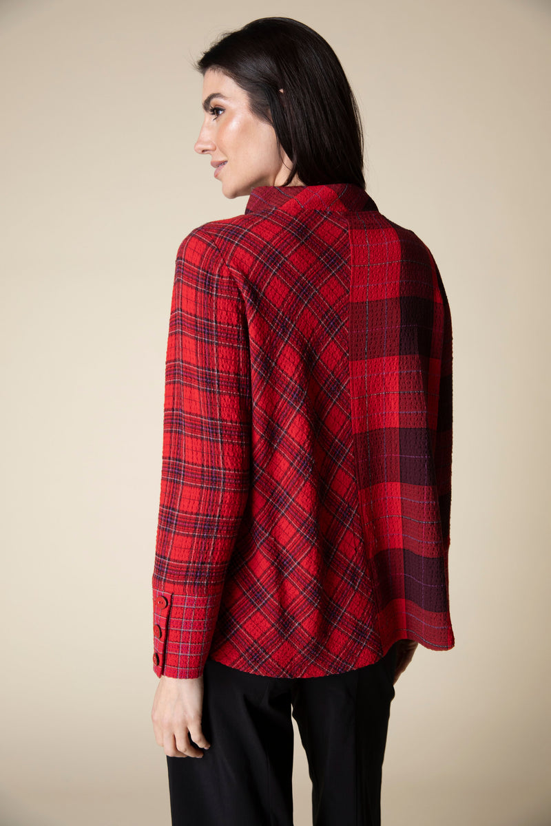 Red PLaid Button Cuff top