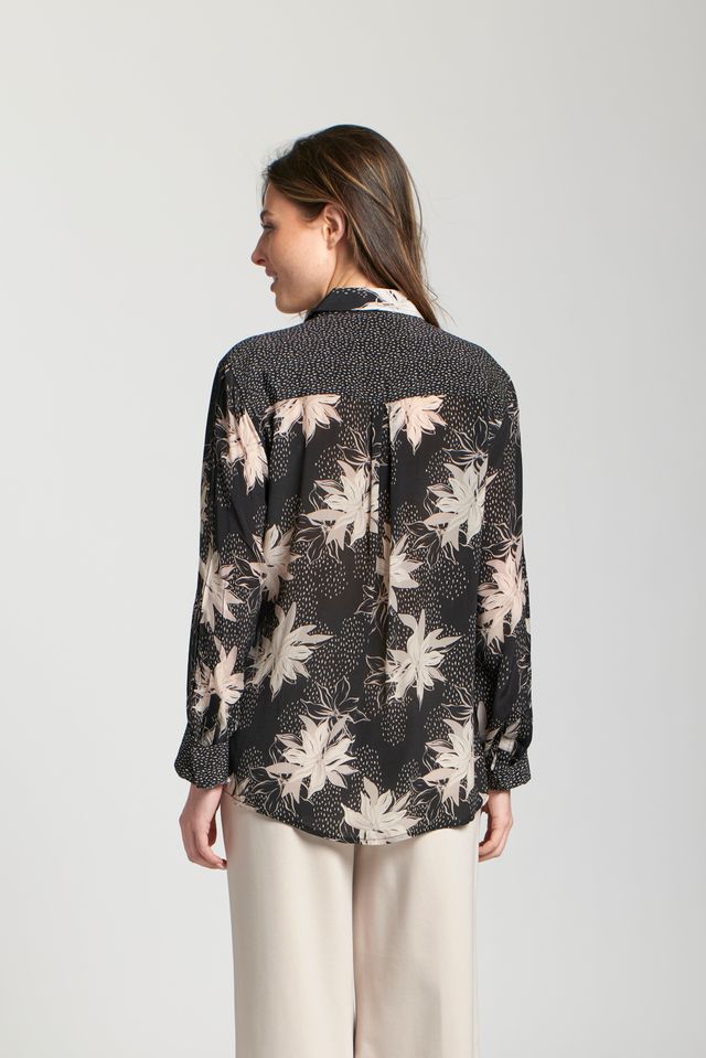 Black Neutral Floral Button Top