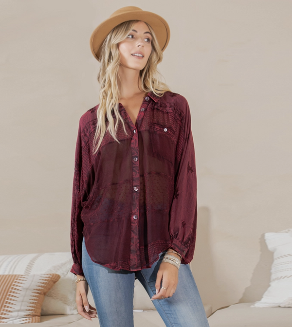 Merlot Mix Media Patchwork Top