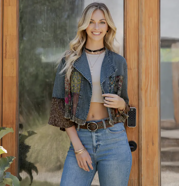 Denim Patchwork Crop Jacket