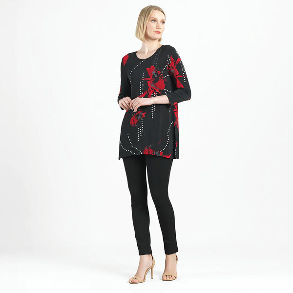 Black Red Floral Tunic Top