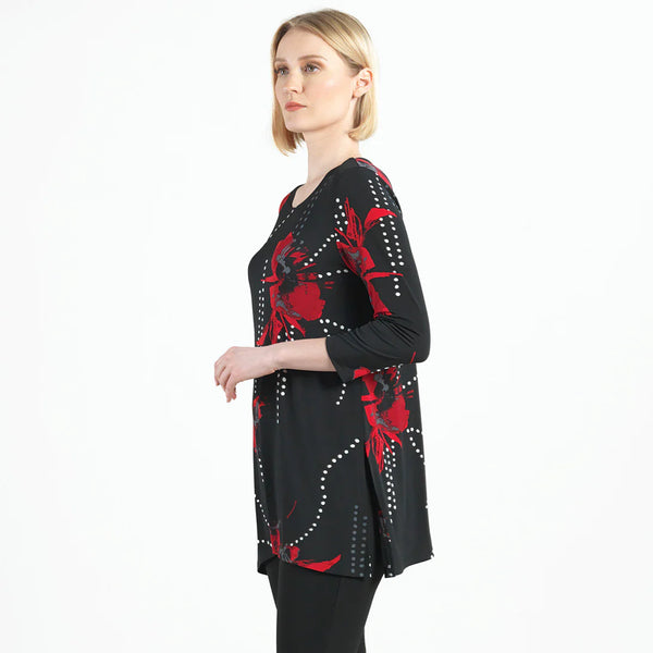 Black Red Floral Tunic Top