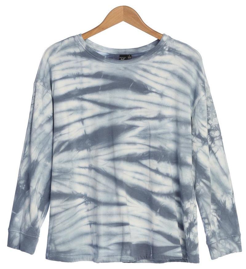 Dusty Blue Cotton Tie Dye Pullover