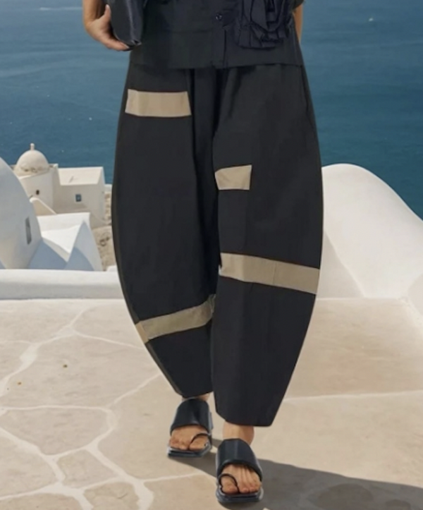 Tan Striped Barrel Pant