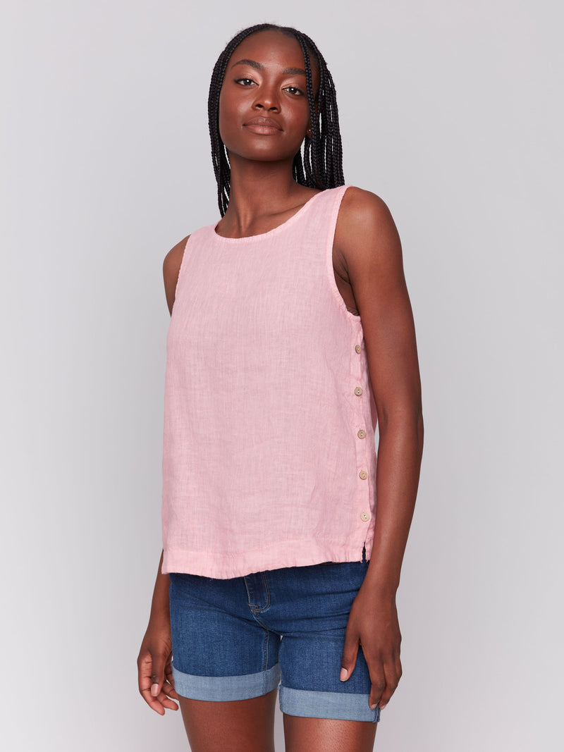 Guava Linen Button Side Tank