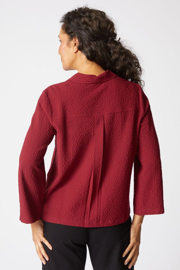 Wine Pucker Weave Button Top