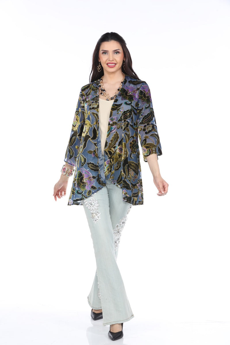 Navy Floral Velvet Burnout Jacket