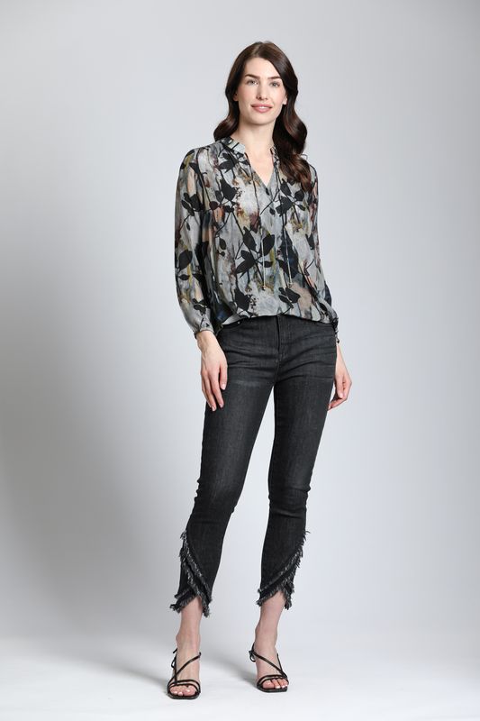 Black Floral Cupro Pullover Top