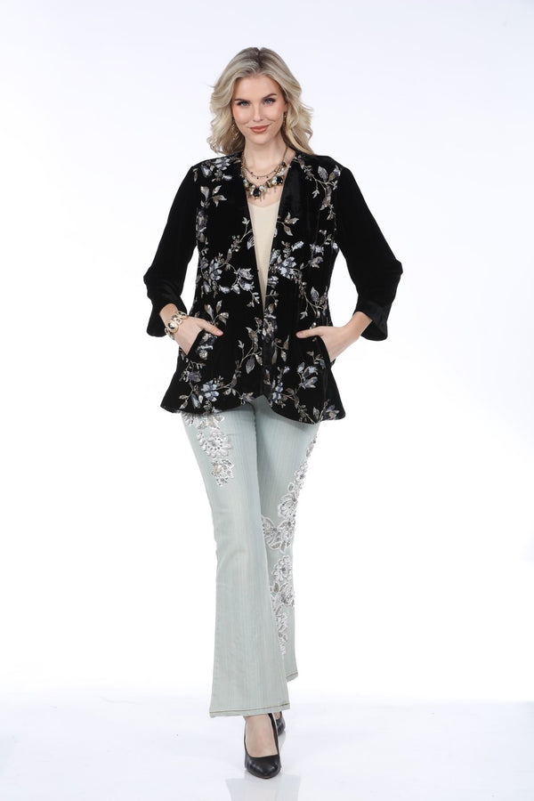 Floral Embroidered Black Velvet Jacket