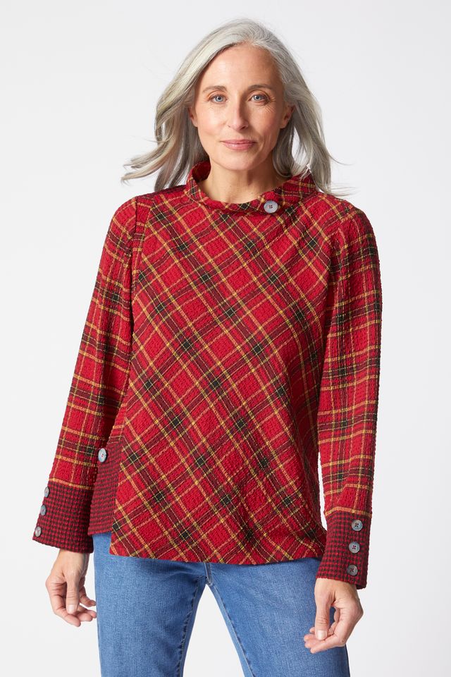 Scarlet Plaid Button Cuff top