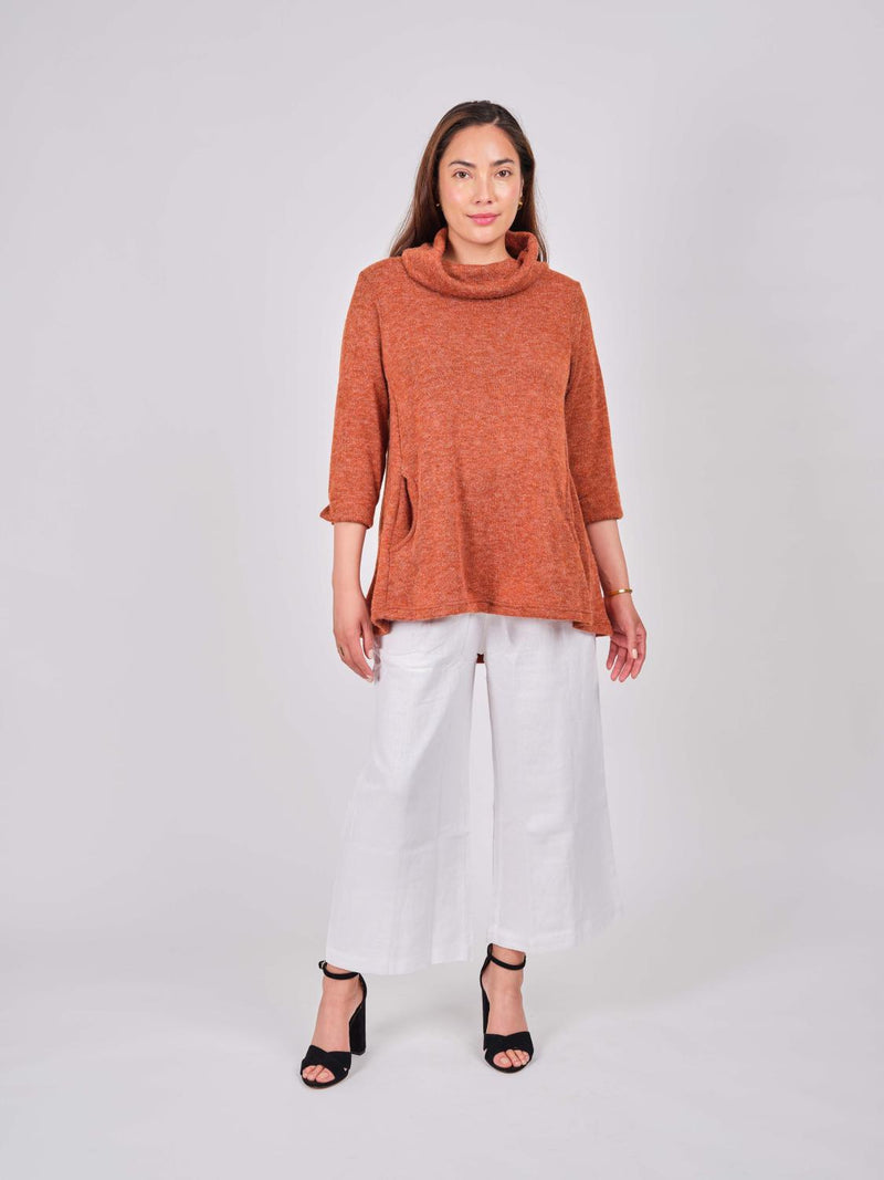 Rust Cowl Neck Pocket Sweater