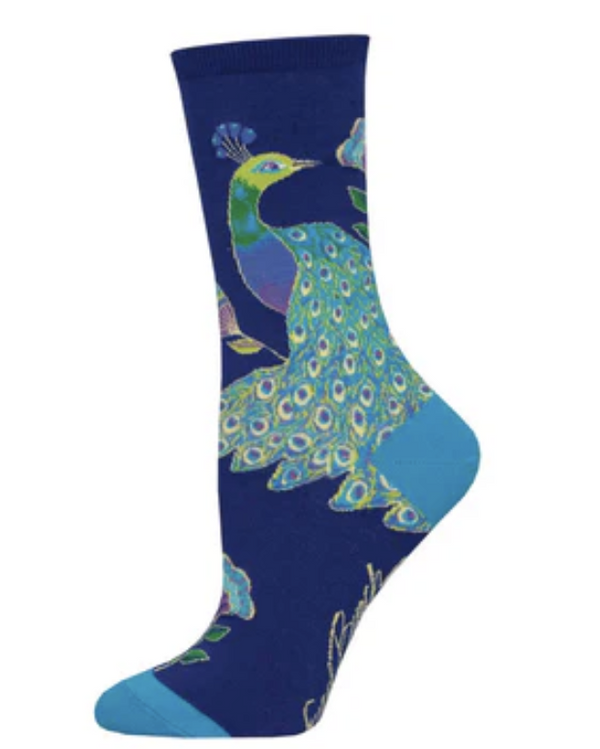 Intricate Peacock Blue Crew Socks