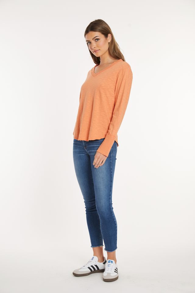 Apricot V-Neck Waffle Top