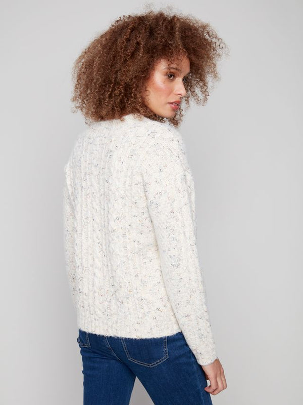 White Speckled Yarn Cable Knit Sweater