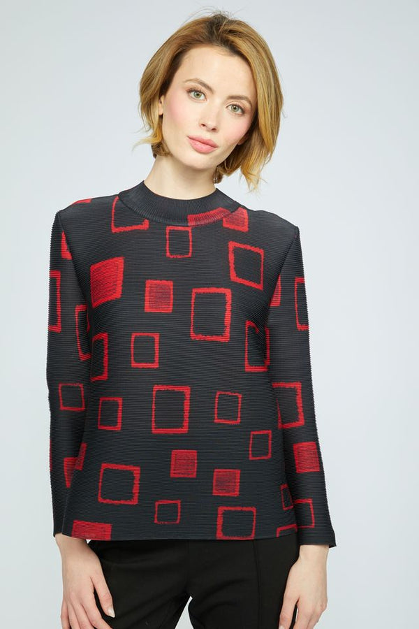 Red & Black Pleated Top