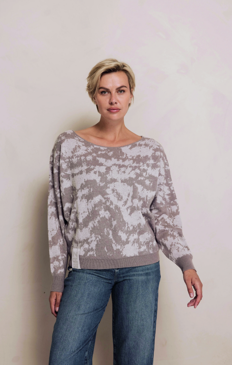Camo Grey Boat Neck Sweater