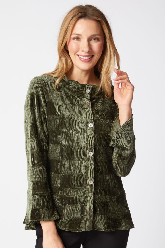 Forest Button Velvet Top