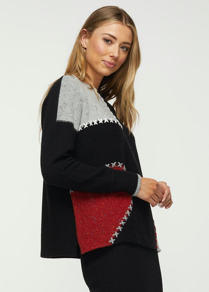Black Stitched Spots Sweater