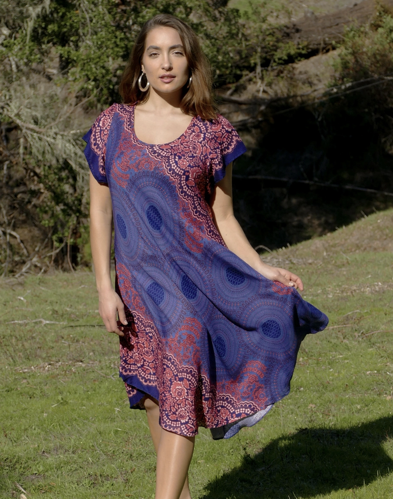 Purple Cap Sleeve Flower Dress