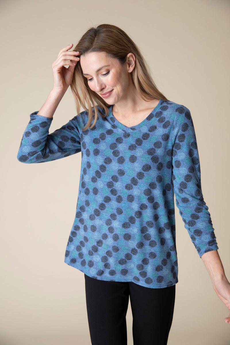 Polka Dot V-Neck Ruch Top