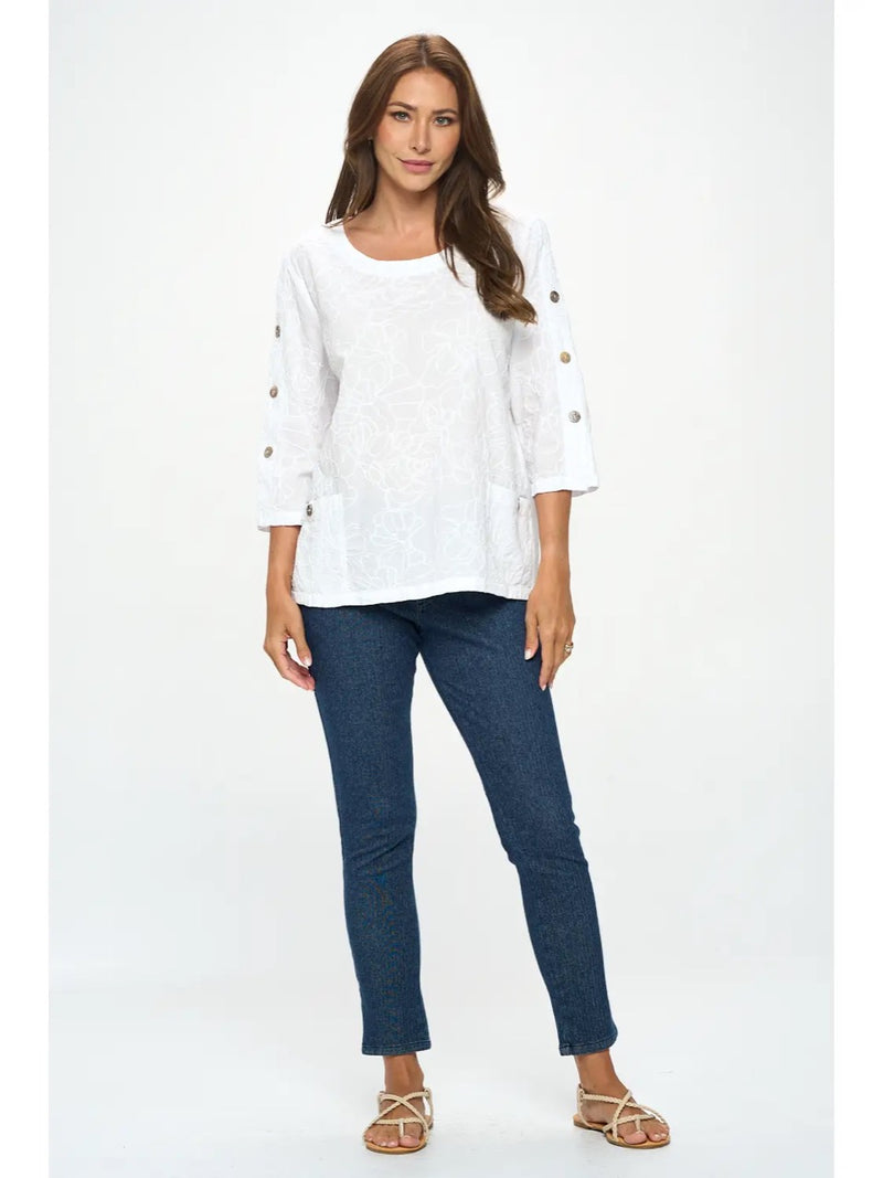White Embroidered Cotton Top